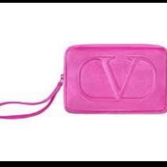 VALENTINO women’s small pink velvet soft make up bag wristlet brand new - Picture 2 of 3